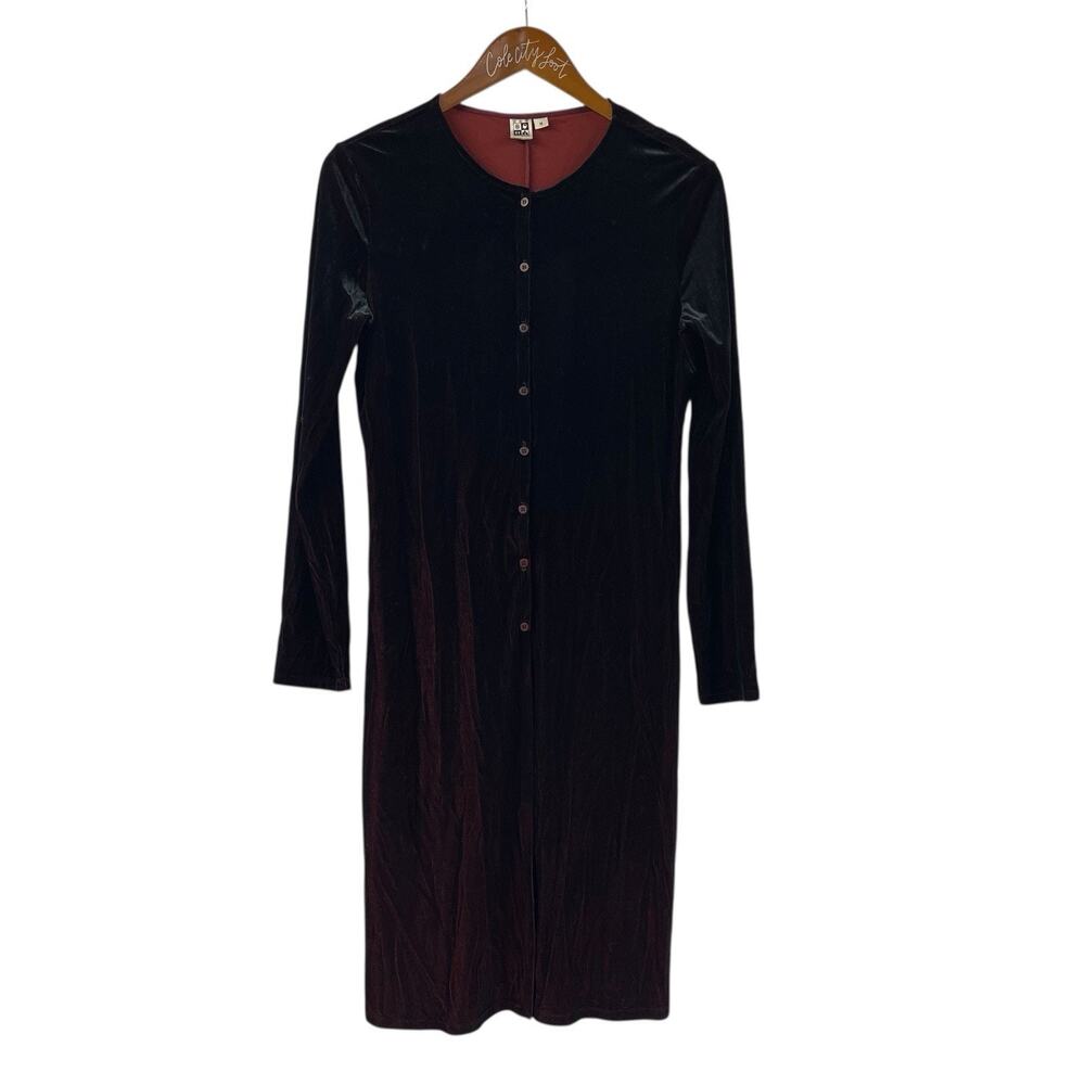 Vintage Max Studio Red Velvet Duster Cardigan Medium Button Front Witchy Goth